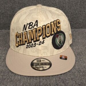 Boston Celtics Hat Cap Snap Back Mens Beige NBA Champions 2023-24 New Era OS
